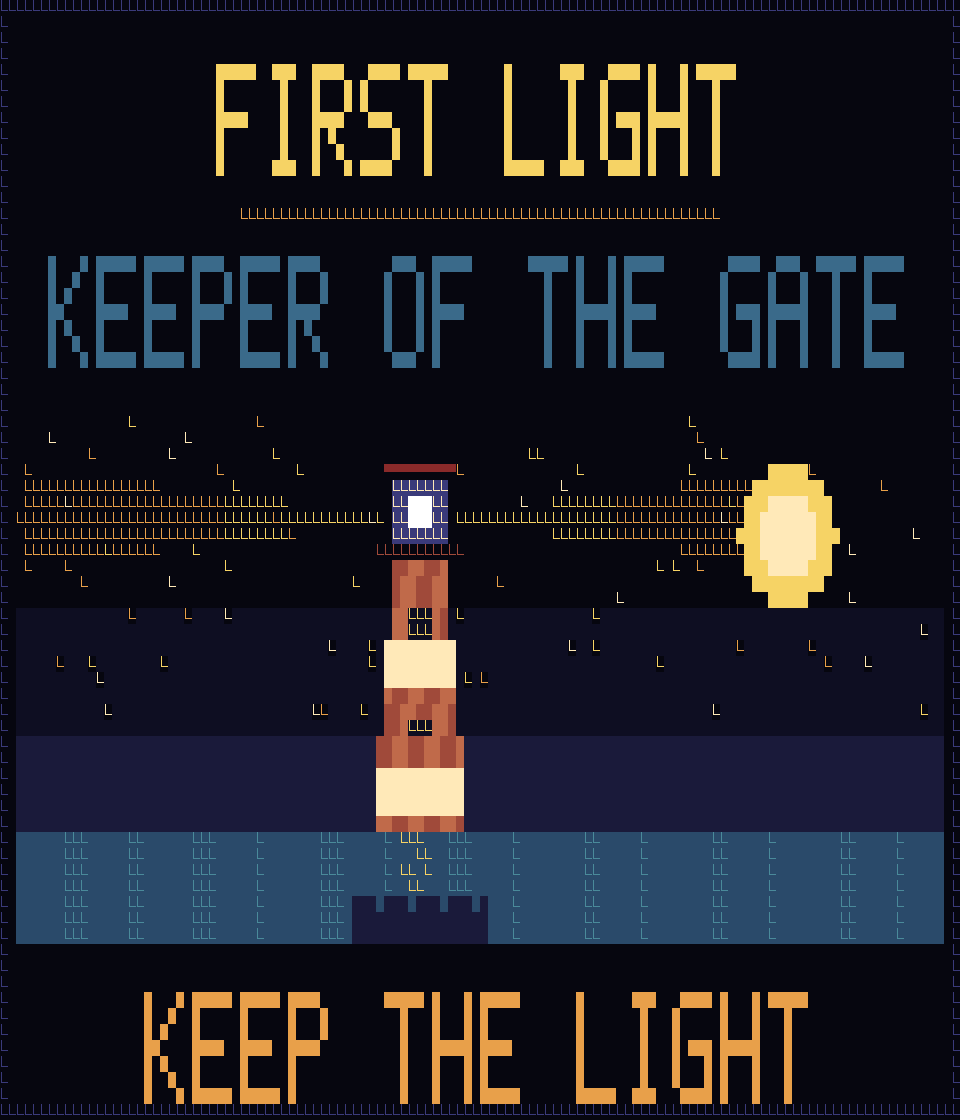 First Light poster: a lighthouse scene with gold title text